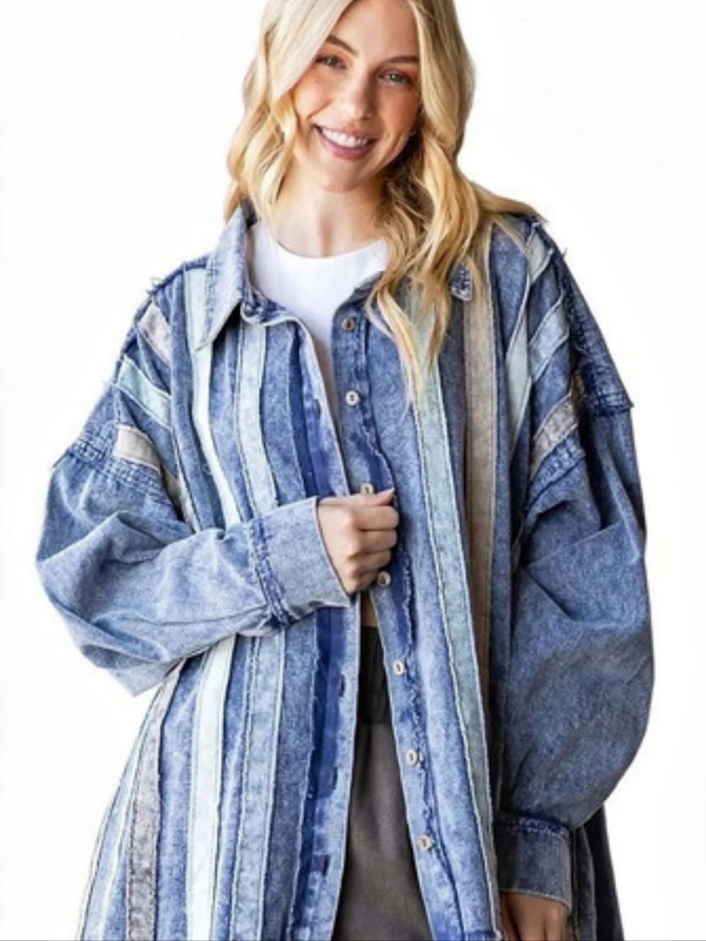 Oli & Hali Women's Striped Button Down Shirt in Blue & Gray